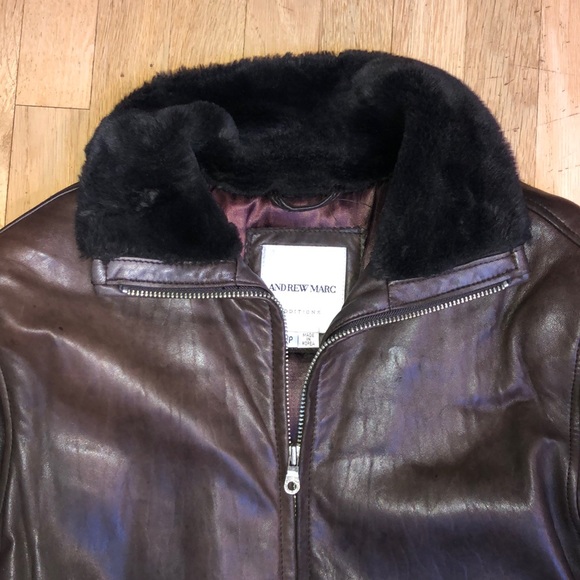 Andrew Marc Leather Jacket with faux fur trim - Picture 2 of 14